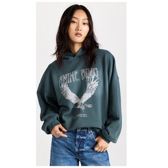 NWT Anine Bing Ash Hoodie Eagle - Faded Emerald Green Size XS - Picture 1 of 11